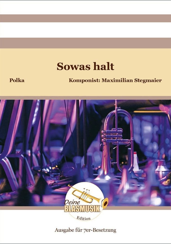 Ein Flügelhorn steht zwischen Notenständern auf einer lila beleuchteten Bühne.